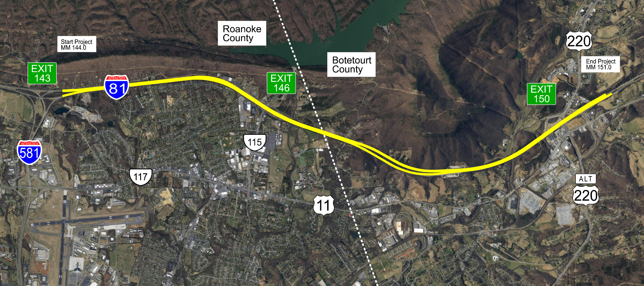 Map of I-81 Exit 143 to 150 Project