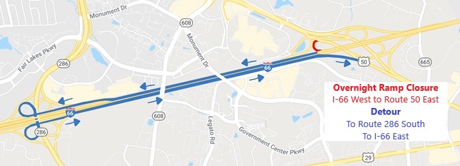 Closure of ramp from I-66 West to Route 50 East
