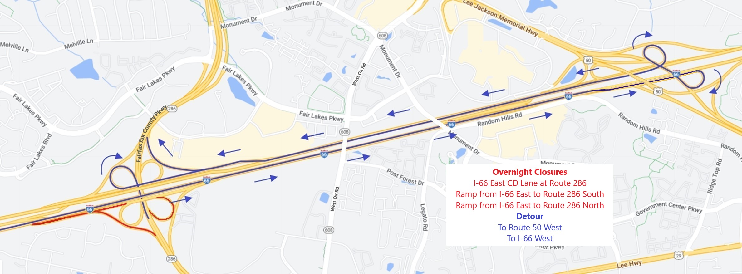 Detour map for ramp closure