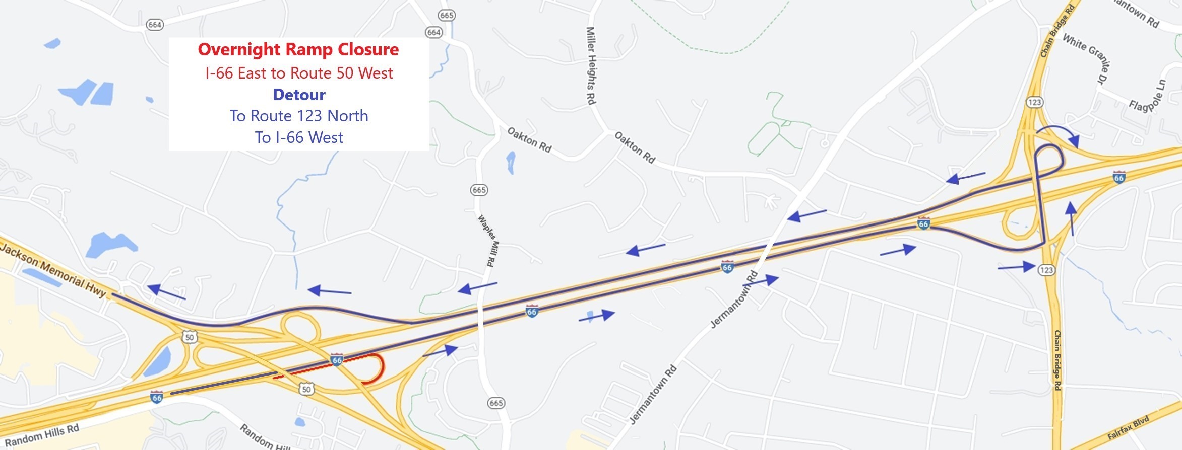 Detour map for ramp closure