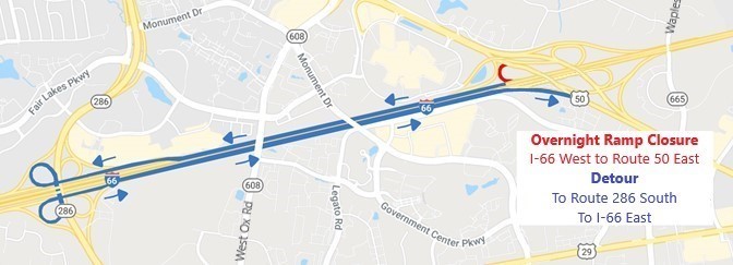 Detour for ramp closure I-66W to US-50E