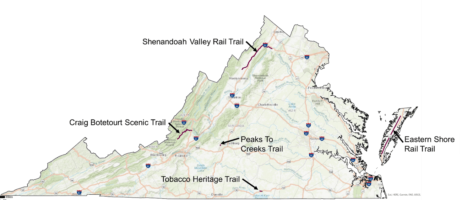 Map of Virginia General Assembly Identified Trails.